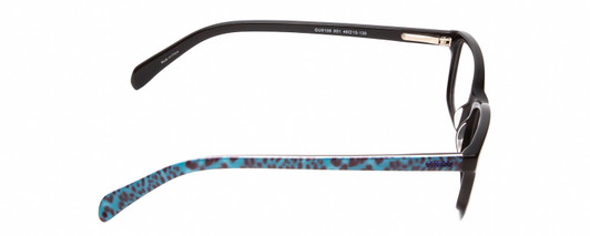 Side View of Guess KIDS GU9158 Designer Blue Light Blocking Eyeglasses in Glossy Black Turquoise Cheetah Print Unisex Oval Full Rim Acetate 46 mm