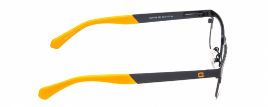 Side View of Guess GU9168 Designer Progressive Lens Blue Light Blocking Eyeglasses in Matte Navy Blue Orange Tips Ladies Classic Full Rim Metal 48 mm