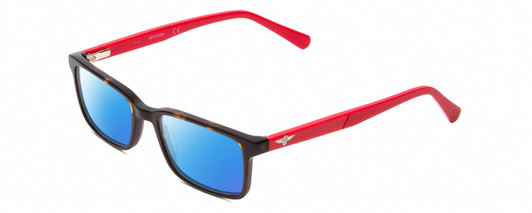 Profile View of Harley Davidson HD0127T Designer Polarized Sunglasses with Custom Cut Blue Mirror Lenses in Tortoise Havana Gold Brown Red Unisex Square Full Rim Acetate 48 mm