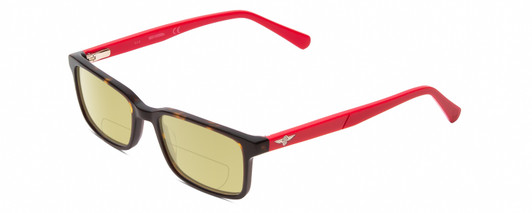 Profile View of Harley Davidson HD0127T Designer Polarized Reading Sunglasses with Custom Cut Powered Sun Flower Yellow Lenses in Tortoise Havana Gold Brown Red Unisex Square Full Rim Acetate 48 mm