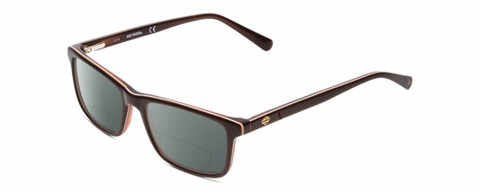 Profile View of Harley Davidson HD0133T Designer Polarized Reading Sunglasses with Custom Cut Powered Smoke Grey Lenses in Caramel Brown White Triple Layer Unisex Square Full Rim Acetate 47 mm