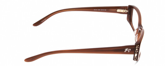 Side View of Harley Davidson HD0515 Designer Reading Eye Glasses with Custom Cut Powered Lenses in Caramel Brown Crystals Ladies Oval Full Rim Acetate 52 mm