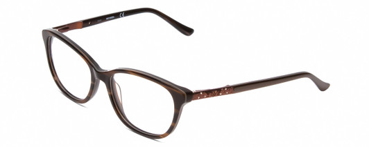 Profile View of Harley Davidson HD0523 Designer Progressive Lens Blue Light Blocking Eyeglasses in Tortoise Havana Gold Brown Ladies Classic Full Rim Acetate 52 mm