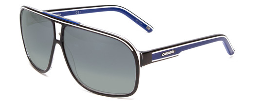 Profile View of Carrera GRAND PRIX 2/S Designer Polarized Sunglasses with Custom Cut Smoke Grey Lenses in Black Blue White Unisex Aviator Full Rim Acetate 64 mm