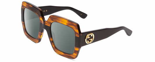 Profile View of Gucci GG0178S Designer Polarized Sunglasses with Custom Cut Smoke Grey Lenses in Transparent Havana/Black Ladies Square Full Rim Acetate 54 mm
