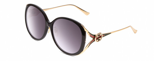 Profile View of Gucci GG0226SK Womens Oval Designer Sunglasses in Black/Gold/Gray Gradient  60mm