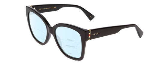 Profile View of Gucci GG0459S Designer Progressive Lens Blue Light Blocking Eyeglasses in Gloss Black Ladies Cateye Full Rim Acetate 54 mm