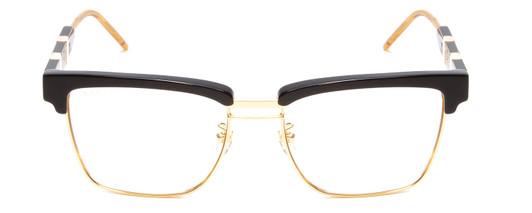 Front View of Gucci GG0603 Unisex Cateye Semi-Rimless Designer Reading Glasses Black/Gold 56mm