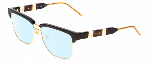 Profile View of Gucci GG0603S Designer Blue Light Blocking Eyeglasses in Black/Gold Unisex Cateye Semi-Rimless Metal 56 mm