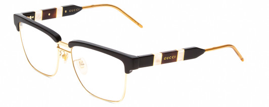 Profile View of Gucci GG0603S Designer Blue Light Blocking Eyeglasses in Black/Gold Unisex Cateye Semi-Rimless Metal 56 mm