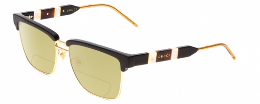 Profile View of Gucci GG0603S Designer Polarized Reading Sunglasses with Custom Cut Powered Sun Flower Yellow Lenses in Black/Gold Unisex Cateye Semi-Rimless Metal 56 mm