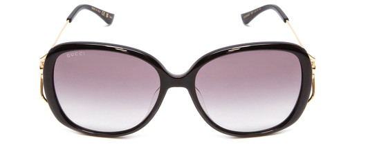 Front View of Gucci GG0649SK Women's Oval Full Rim Designer Sunglasses in Black/Gold/Gray 58mm
