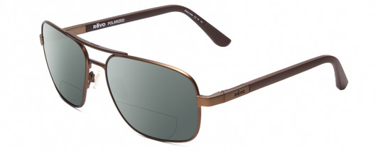 Profile View of REVO Freeman Designer Polarized Reading Sunglasses with Custom Cut Powered Smoke Grey Lenses in Brown Unisex Aviator Full Rim Metal 58 mm
