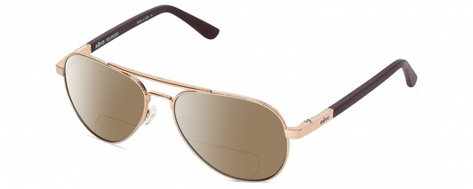 Profile View of REVO Raconteur Designer Polarized Reading Sunglasses with Custom Cut Powered Amber Brown Lenses in Gold Unisex Aviator Full Rim Metal 58 mm