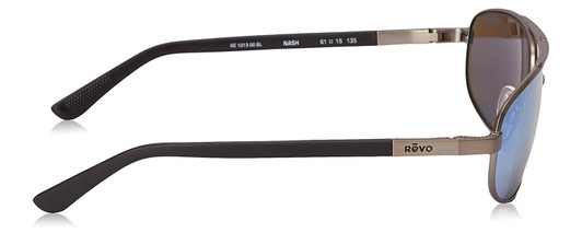 Side View of REVO Nash Unisex Full Rim Designer Sunglasses in Gunmetal Silver/Blue Water 61mm