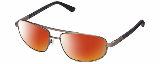 Profile View of REVO Nash Designer Polarized Sunglasses with Custom Cut Red Mirror Lenses in Gunmetal Silver Unisex Oval Full Rim Metal 61 mm