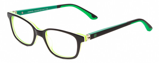 Profile View of Marvel KIDS HUE1SM Hulk Graphic Designer Reading Eye Glasses with Custom Cut Powered Lenses in Black White Neon Green Triple Layered Unisex Classic Full Rim Acetate 46 mm