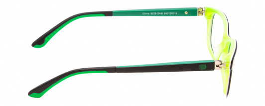Side View of Marvel KIDS HUE1SM Hulk Graphic Designer Blue Light Blocking Eyeglasses in Black White Neon Green Triple Layered Unisex Classic Full Rim Acetate 46 mm