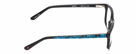 Side View of Marvel KIDS SME2 Spiderman Graphic Designer Blue Light Blocking Eyeglasses in Black Blue Unisex Classic Full Rim Acetate 48 mm