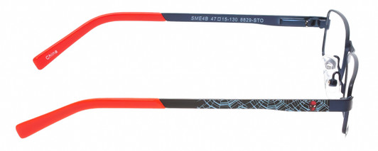 Side View of Marvel KIDS SME4B Spiderman Graphic Designer Blue Light Blocking Eyeglasses in Satin Black Red Unisex Rectangle Full Rim Metal 47 mm