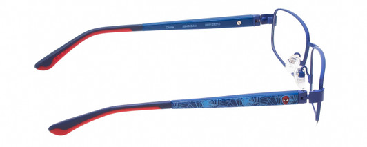 Side View of Marvel KIDS SME8 Spiderman Graphic Designer Blue Light Blocking Eyeglasses in Royal Blue Red Unisex Rectangle Full Rim Metal 50 mm