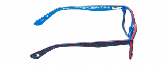 Side View of Marvel KIDS SME901 Spiderman Graphic Designer Blue Light Blocking Eyeglasses in Navy Red White Blue Stripe Unisex Classic Full Rim Acetate 48 mm