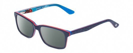 Profile View of Marvel KIDS SME901 Spiderman Graphic Designer Polarized Sunglasses with Custom Cut Smoke Grey Lenses in Navy Red White Blue Stripe Unisex Classic Full Rim Acetate 48 mm