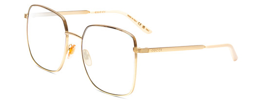 Profile View of Gucci GG0802S Designer Reading Eye Glasses in Shiny Gold Unisex Square Full Rim Metal 57 mm