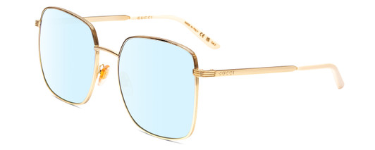 Profile View of Gucci GG0802S Designer Blue Light Blocking Eyeglasses in Shiny Gold Unisex Square Full Rim Metal 57 mm