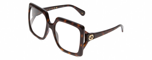 Profile View of Gucci GG0876S Designer Blue Light Blocking Eyeglasses in Havana Tortoise Ladies Oversized Full Rim Acetate 60 mm