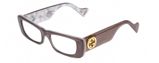 Profile View of Gucci GG0516S Designer Blue Light Blocking Eyeglasses in Grey Layer Marble White Mother of Pearl Ladies Rectangle Full Rim Acetate 52 mm