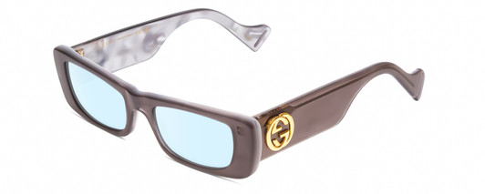 Profile View of Gucci GG0516S Designer Blue Light Blocking Eyeglasses in Grey Layer Marble White Mother of Pearl Ladies Rectangle Full Rim Acetate 52 mm