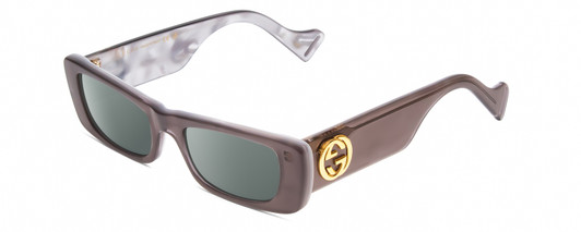 Profile View of Gucci GG0516S Designer Polarized Sunglasses with Custom Cut Smoke Grey Lenses in Grey Layer Marble White Mother of Pearl Ladies Rectangle Full Rim Acetate 52 mm