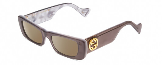 Profile View of Gucci GG0516S Designer Polarized Sunglasses with Custom Cut Amber Brown Lenses in Grey Layer Marble White Mother of Pearl Ladies Rectangle Full Rim Acetate 52 mm