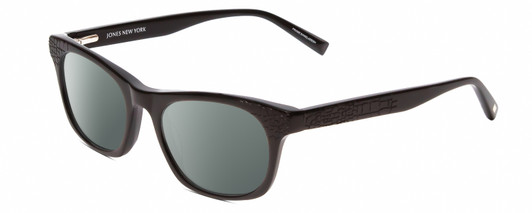 Profile View of Jones New York J229 Designer Polarized Sunglasses with Custom Cut Smoke Grey Lenses in Black Ladies Oval Full Rim Acetate 48 mm
