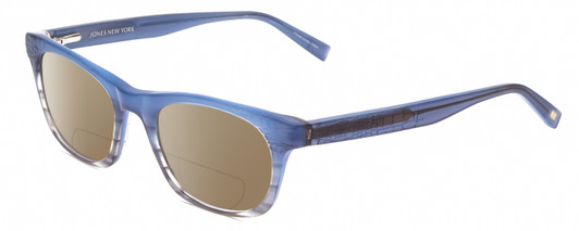 Profile View of Jones New York J229 Designer Polarized Reading Sunglasses with Custom Cut Powered Amber Brown Lenses in Blue Ladies Oval Full Rim Acetate 48 mm