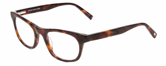 Profile View of Jones New York J229 Designer Blue Light Blocking Eyeglasses in Tortoise Havana Brown Gold Ladies Oval Full Rim Acetate 48 mm