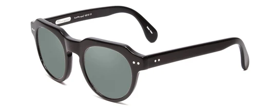 Profile View of Ernest Hemingway H4816 Designer Polarized Sunglasses with Custom Cut Smoke Grey Lenses in Shiny Black Unisex Round Full Rim Acetate 48 mm