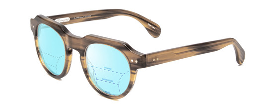Profile View of Ernest Hemingway H4816 Designer Progressive Lens Blue Light Blocking Eyeglasses in Olive Green Brown Striped Marble Unisex Round Full Rim Acetate 48 mm