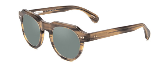 Profile View of Ernest Hemingway H4816 Designer Polarized Sunglasses with Custom Cut Smoke Grey Lenses in Olive Green Brown Striped Marble Unisex Round Full Rim Acetate 48 mm