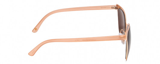 Side View of Lucky Brand Doheny Designer Blue Light Blocking Eyeglasses in Gold Matte Pink Blush Ladies Cat Eye Full Rim Metal 57 mm