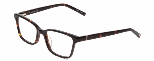 Profile View of Jones New York J227 Designer Bi-Focal Prescription Rx Eyeglasses in Tortoise Havana Brown Gold Ladies Square Full Rim Acetate 48 mm
