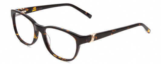 Profile View of Jones New York J755 Designer Blue Light Blocking Eyeglasses in Tortoise Havana Brown Gold Unisex Oval Full Rim Acetate 52 mm