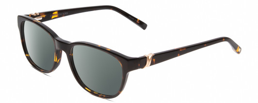 Profile View of Jones New York J755 Designer Polarized Sunglasses with Custom Cut Smoke Grey Lenses in Tortoise Havana Brown Gold Unisex Oval Full Rim Acetate 52 mm