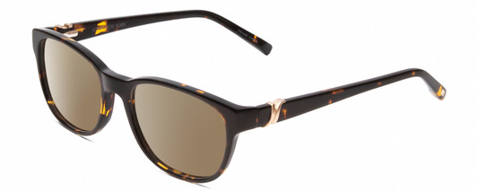 Profile View of Jones New York J755 Designer Polarized Sunglasses with Custom Cut Amber Brown Lenses in Tortoise Havana Brown Gold Unisex Oval Full Rim Acetate 52 mm