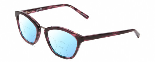 Profile View of Jones New York J766 Designer Progressive Lens Blue Light Blocking Eyeglasses in Purple Crystal Marble Tortoise Ladies Cat Eye Full Rim Acetate 52 mm