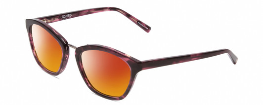 Profile View of Jones New York J766 Designer Polarized Sunglasses with Custom Cut Red Mirror Lenses in Purple Crystal Marble Tortoise Ladies Cat Eye Full Rim Acetate 52 mm