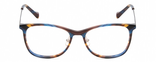Front View of Lucky Brand D510 Designer Bi-Focal Prescription Rx Eyeglasses in Blue Brown Stripe Horn Unisex Cat Eye Full Rim Acetate 52 mm