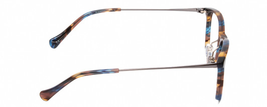 Side View of Lucky Brand D510 Designer Progressive Lens Prescription Rx Eyeglasses in Blue Brown Stripe Horn Unisex Cat Eye Full Rim Acetate 52 mm