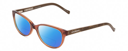 Profile View of Lucky Brand D701 Designer Polarized Reading Sunglasses with Custom Cut Powered Blue Mirror Lenses in Brown Crystal Unisex Square Full Rim Acetate 49 mm